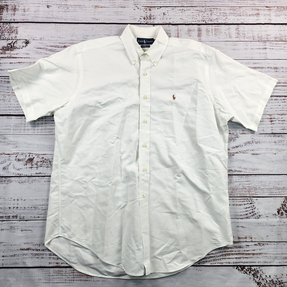 Polo Ralph Lauren Classic Fit Oxford Shirt Mens L White Short Sleeve Pony